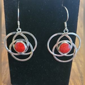 Silver circles and red shell earrings